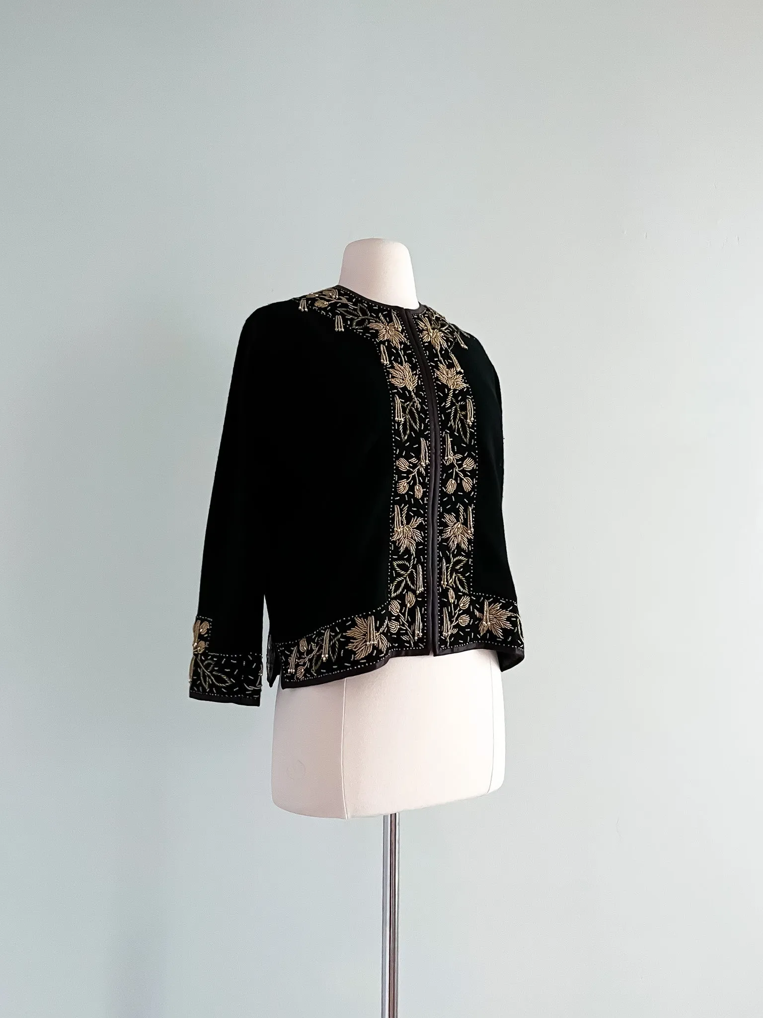 1960's Black & Gold Sequined Cardigan / Sz M/L