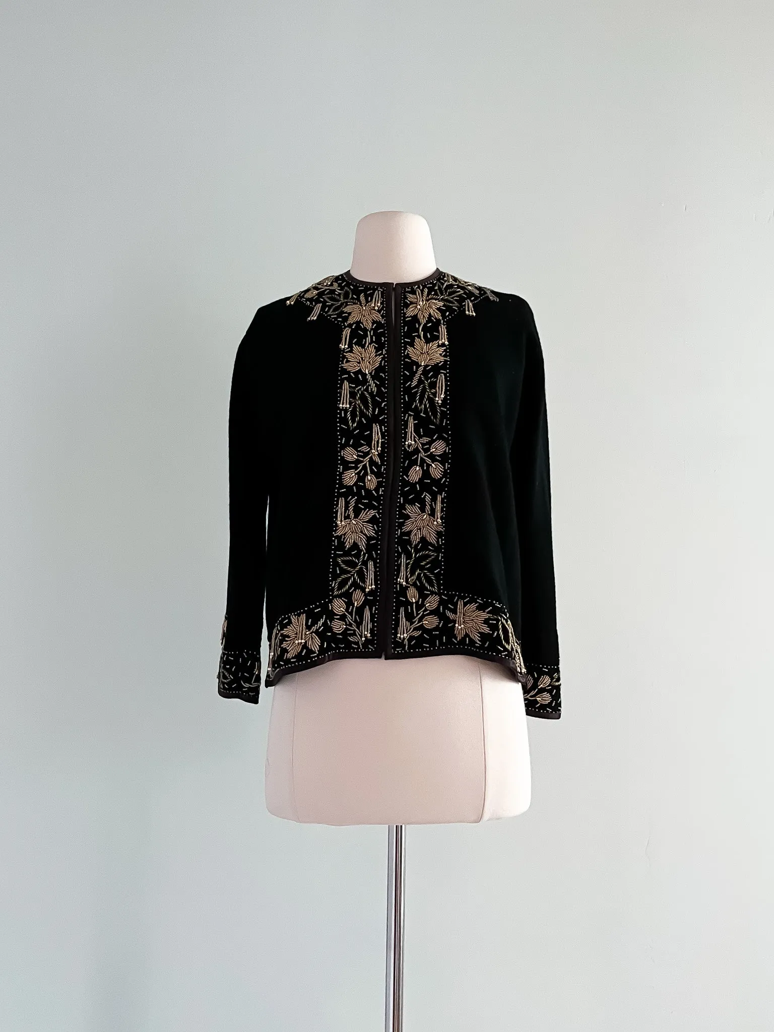 1960's Black & Gold Sequined Cardigan / Sz M/L