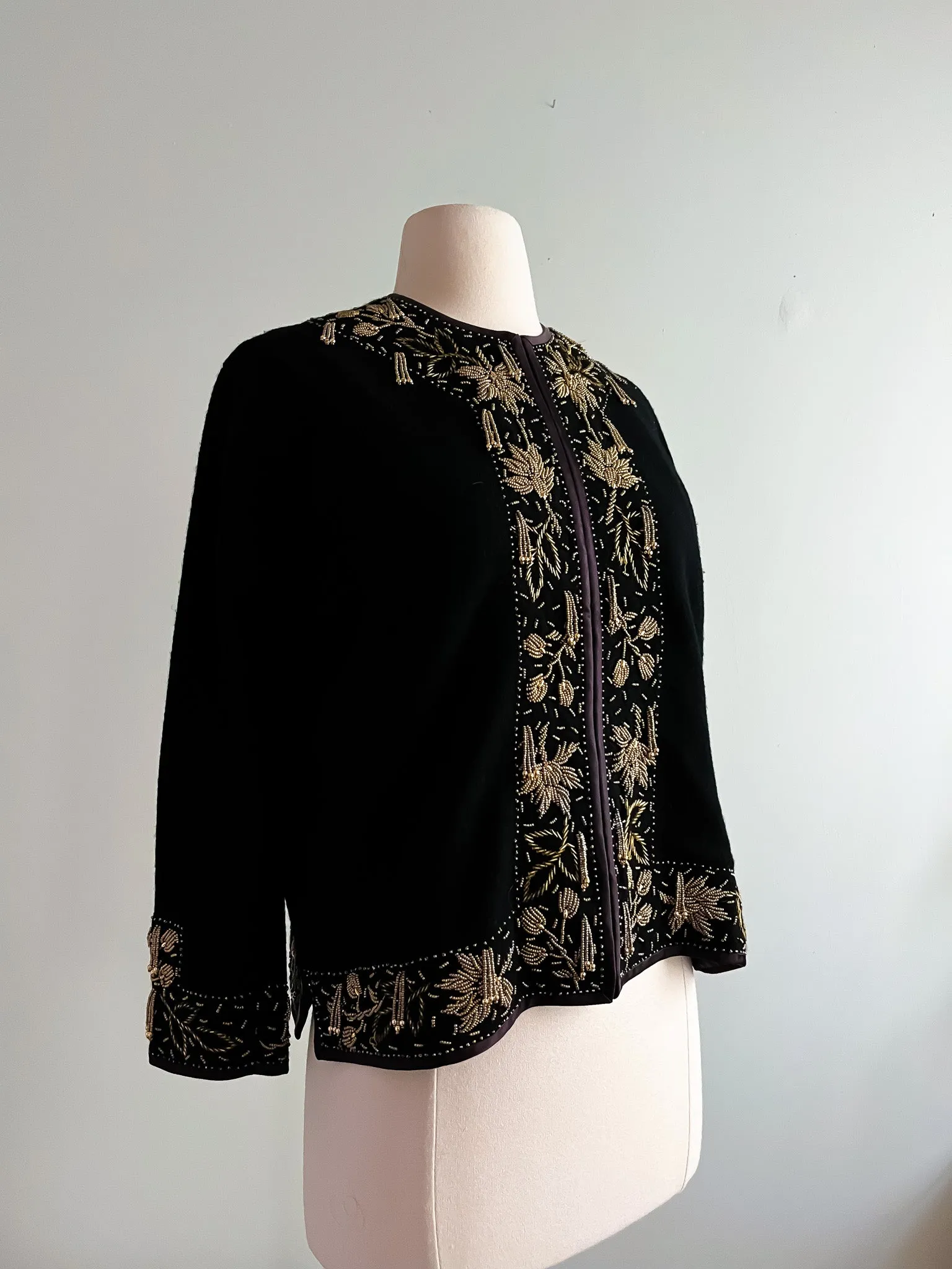 1960's Black & Gold Sequined Cardigan / Sz M/L