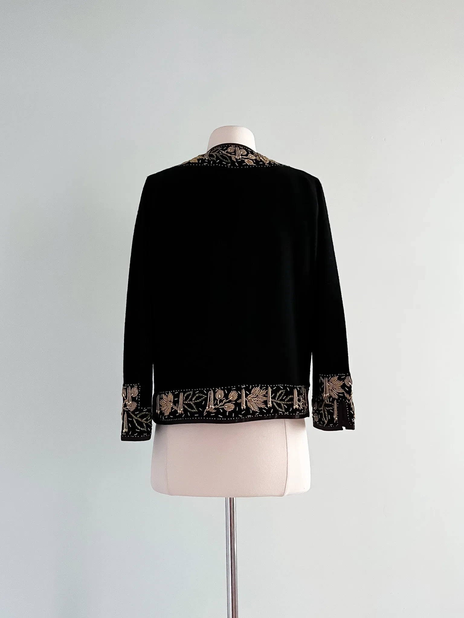 1960's Black & Gold Sequined Cardigan / Sz M/L