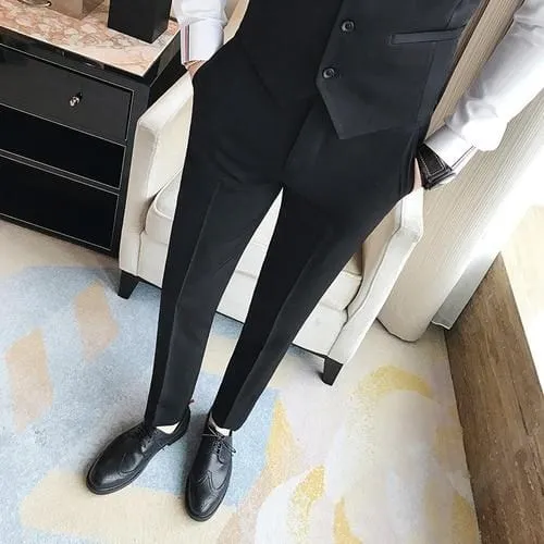 2021 New Men's Suit Pants Solid Color Casual Business Dress Pants Slim Dress Trousers Quality Men's Classic Groom Wedding Pants