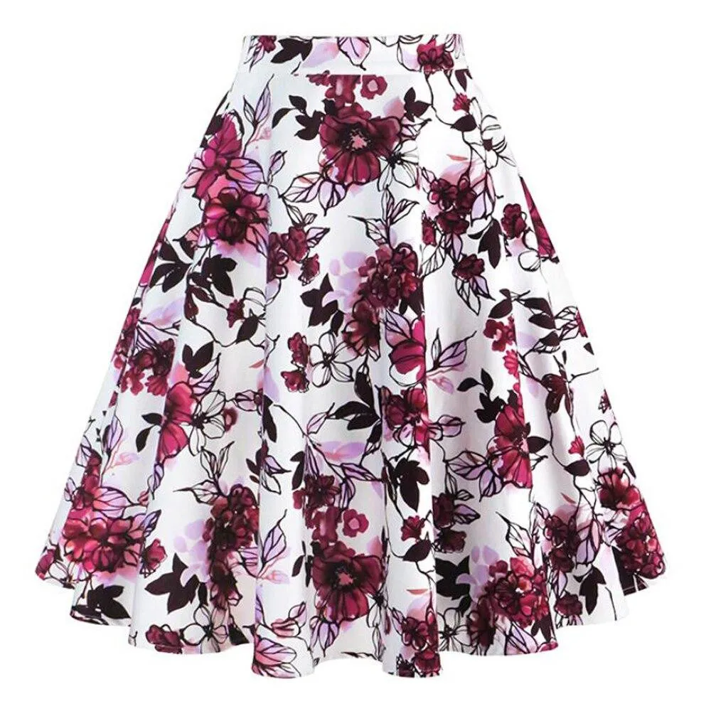 2021 Women Retro Vintage High Waist Skirts 50s Big Swing Keen Length Elegant Skater School Lady Girl's A-Line Skirt Faldas Mujer