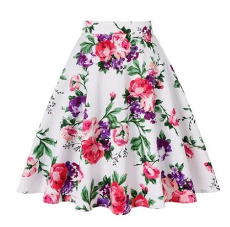 2023 Blue Strawberry Women Swing Midi Skirt High Waist Casual Office Retro Vintage 40s 50s 60s Pinup Rockabilly Plus Size Skirts