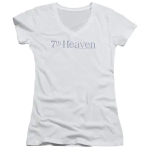 7th Heaven 7th Heaven Logo Junior Sheer Cap Sleeve V-Neck Womens T Shirt White