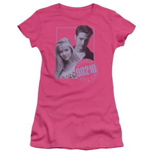 90210 Brandon & Kelly Junior Sheer Cap Sleeve Womens T Shirt Hot Pink