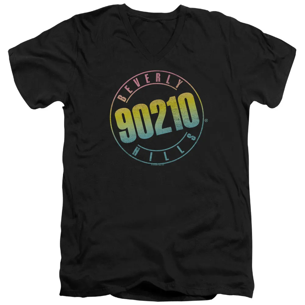 90210 Color Blend Logo Mens Slim Fit V-Neck T Shirt Black