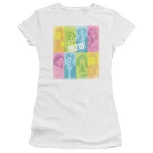 90210 Color Block of Friends Junior Sheer Cap Sleeve Womens T Shirt White