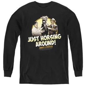 Abbott & Costello Horsing Around Long Sleeve Kids Youth T Shirt Black