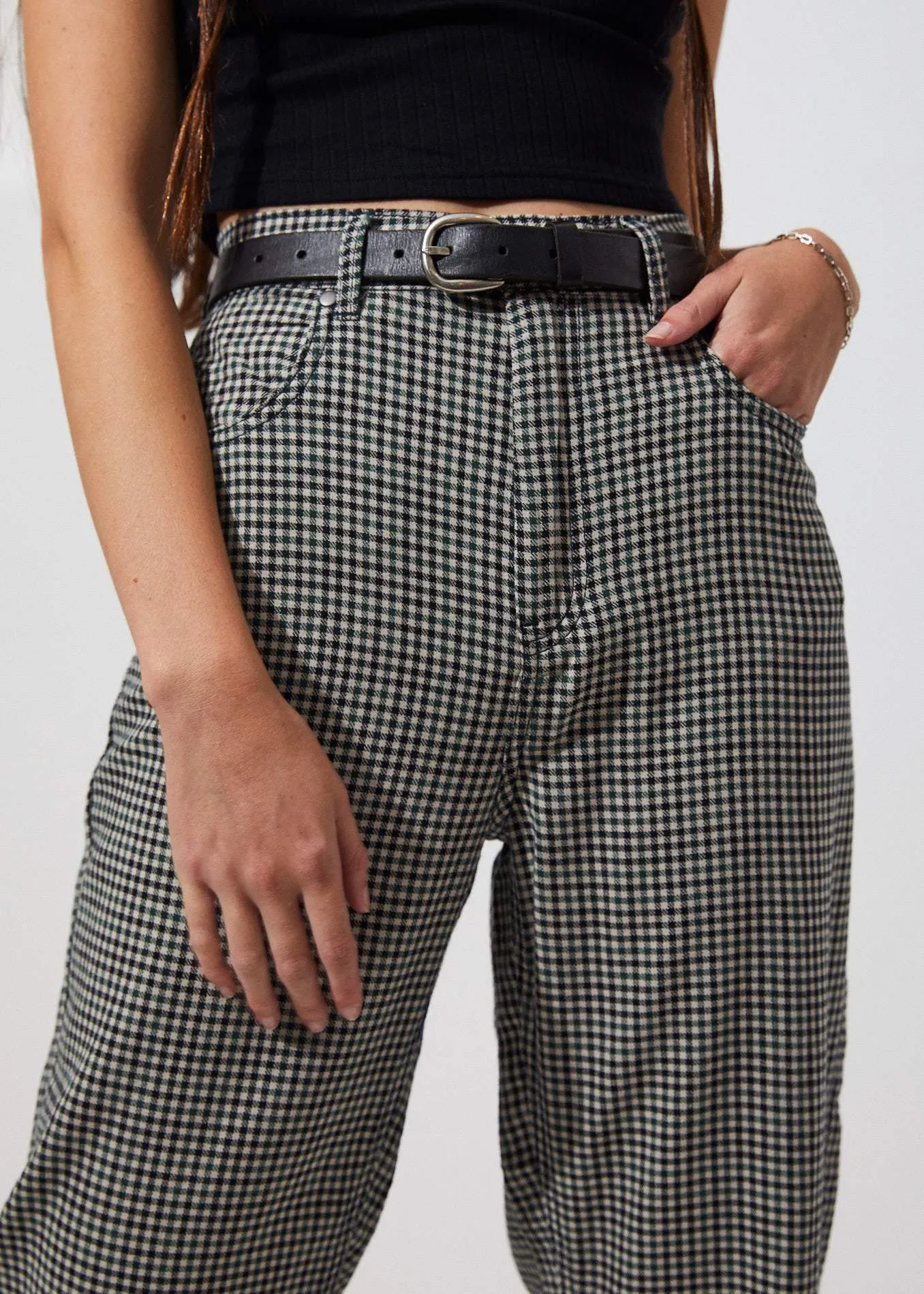 Afends Womens Shelby Houndstooth - High Waist Wide Leg Pants - Houndstooth