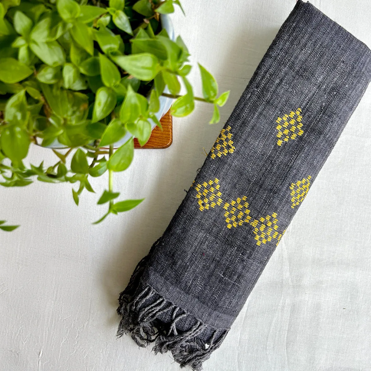 Ahimsa Silk Stole for Women | Grey & Yellow | Diamond