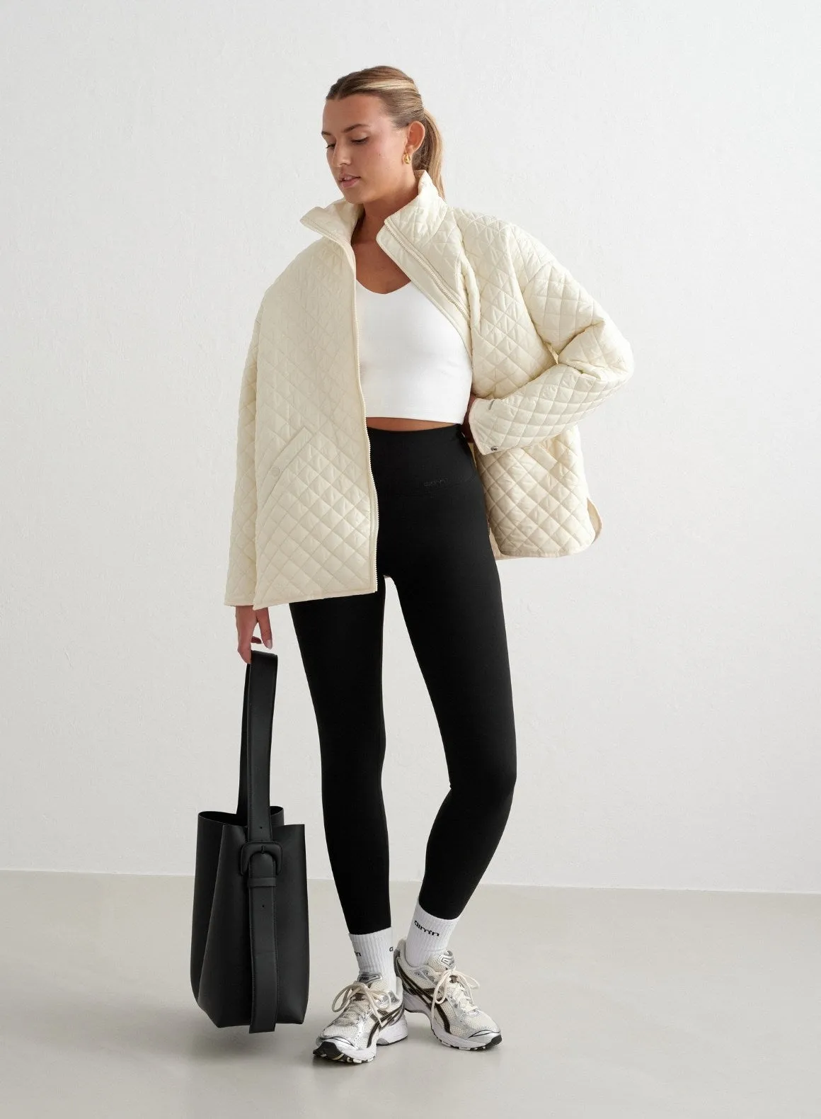 Almond White Oversized Quilted Jacket