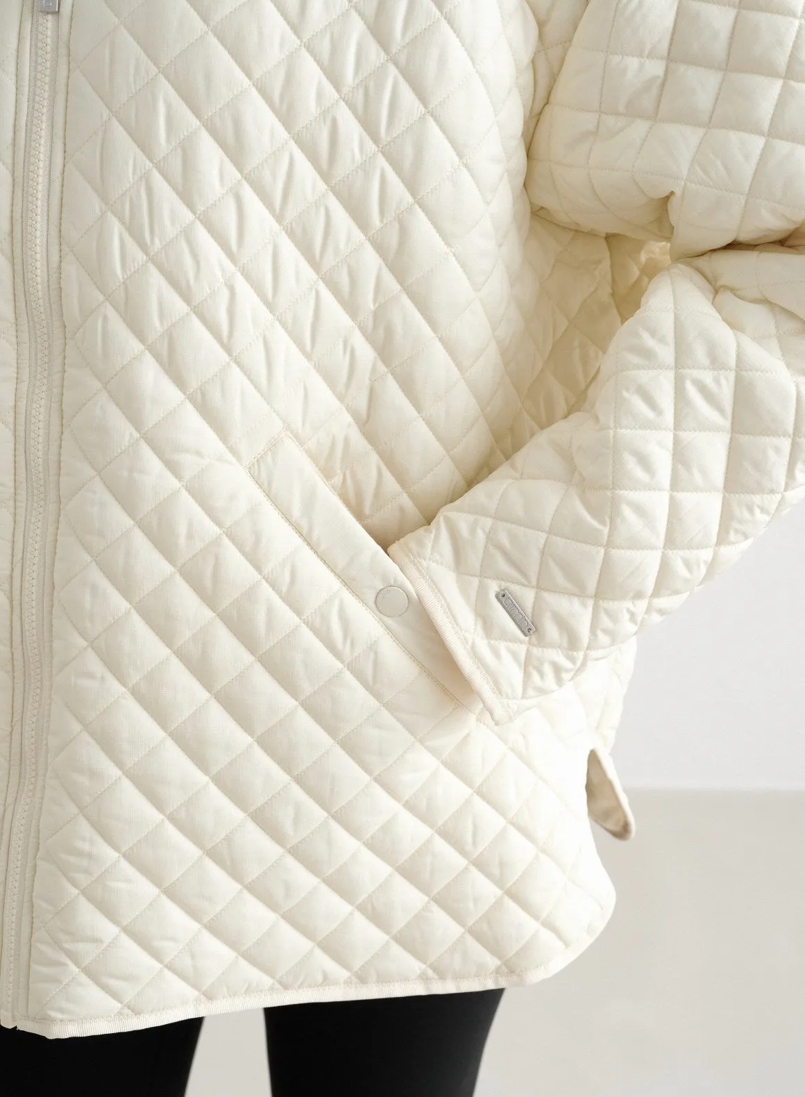 Almond White Oversized Quilted Jacket