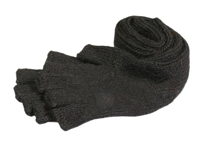 Alpaca Hand Knitted Long fingerless gloves - black