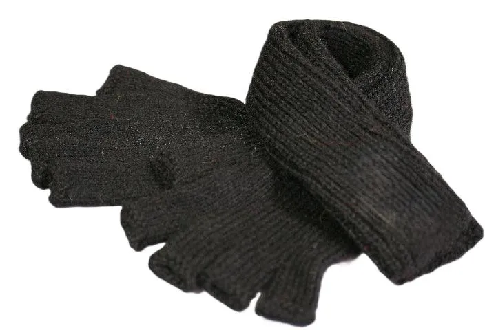 Alpaca Hand Knitted Long fingerless gloves - black