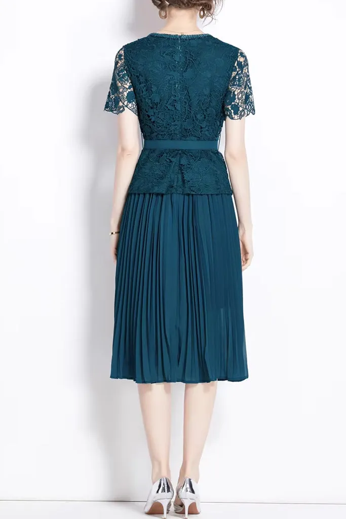 Amora Dress with Lace and Pleats