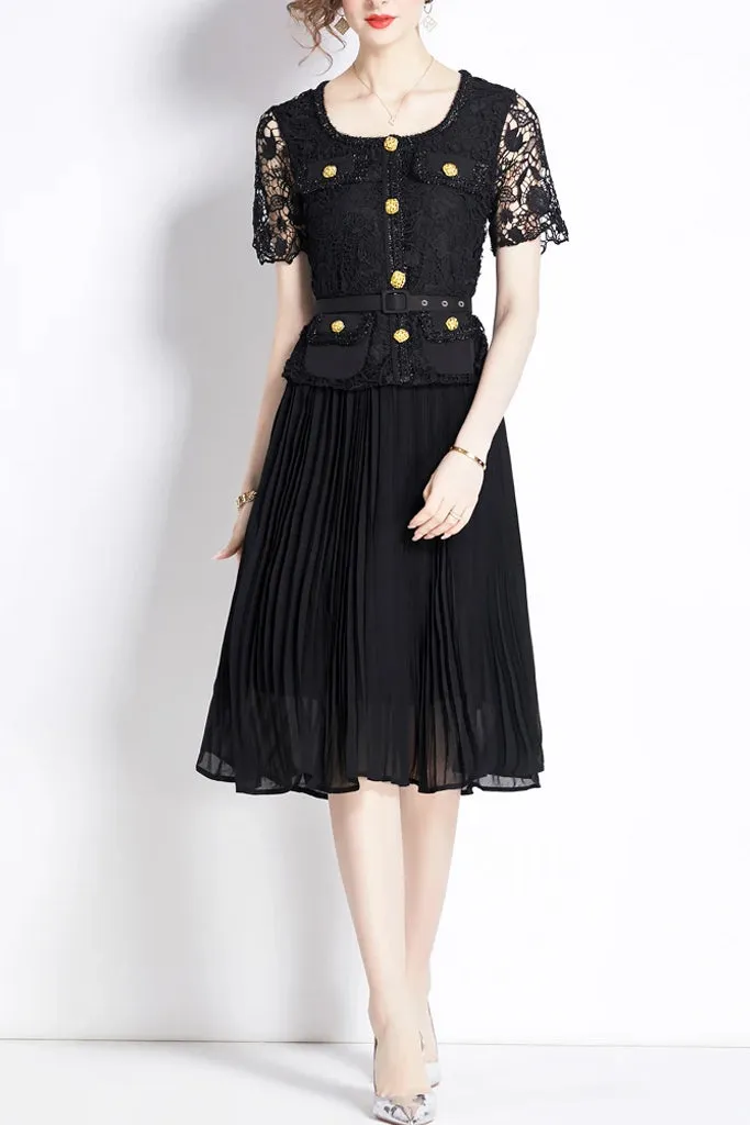 Amora Dress with Lace and Pleats