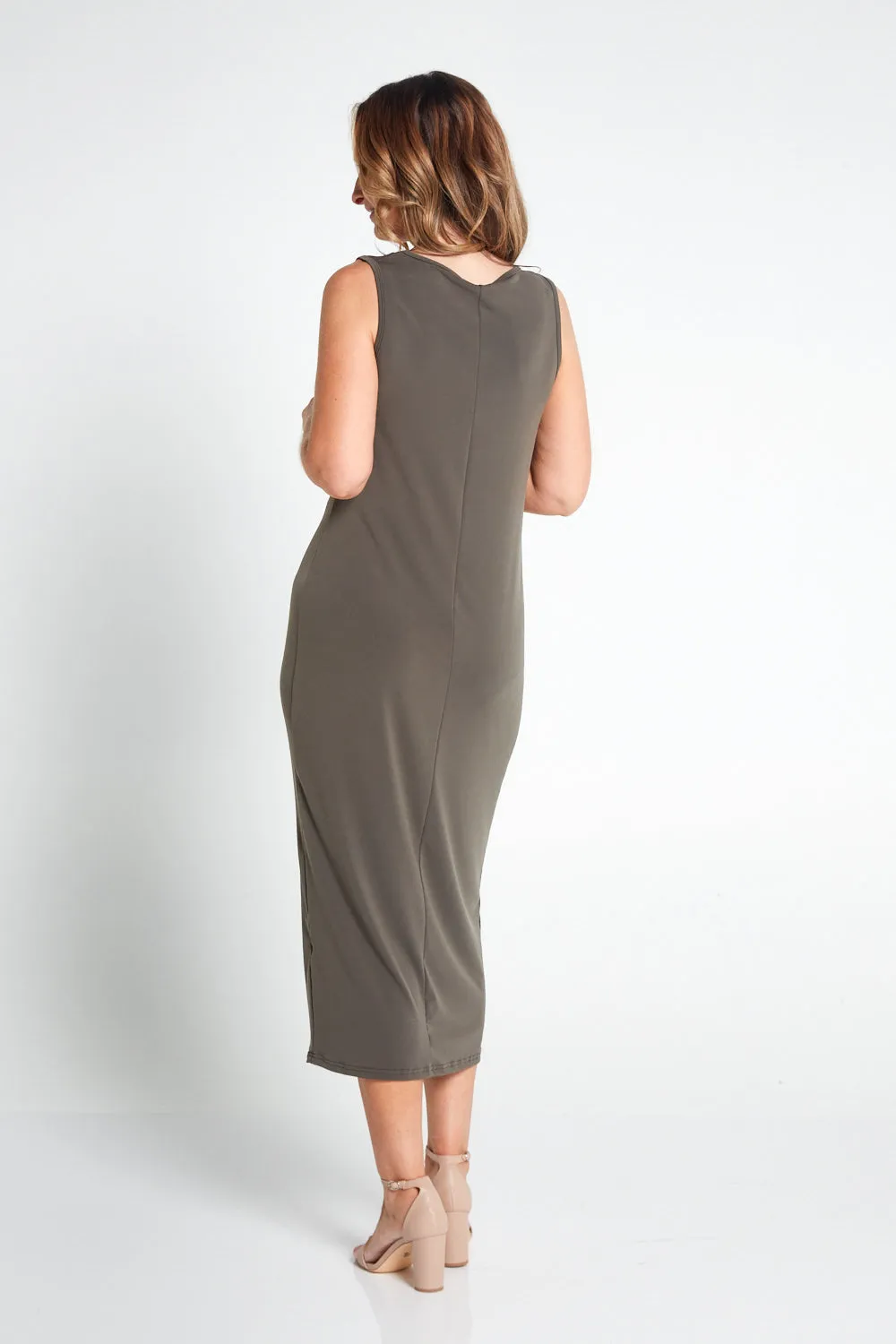 Amy Midi Stretch Slip - Khaki