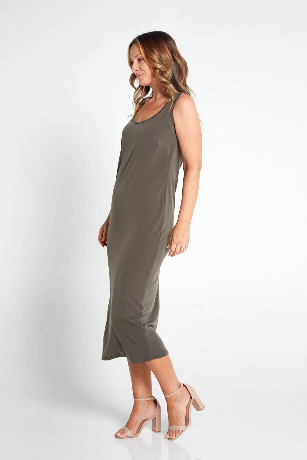 Amy Midi Stretch Slip - Khaki