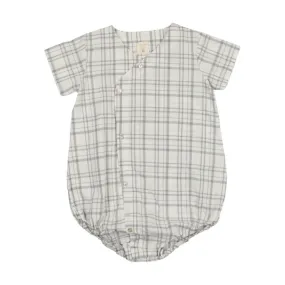 Analogie Light Blue Plaid Side Button Romper