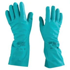 Ansell AlphaTec® Solvex® Nitrile Gloves, Gauntlet Cuff, Cotton Flock Lined, Size 8, Green, 15 mil, 37-175-8