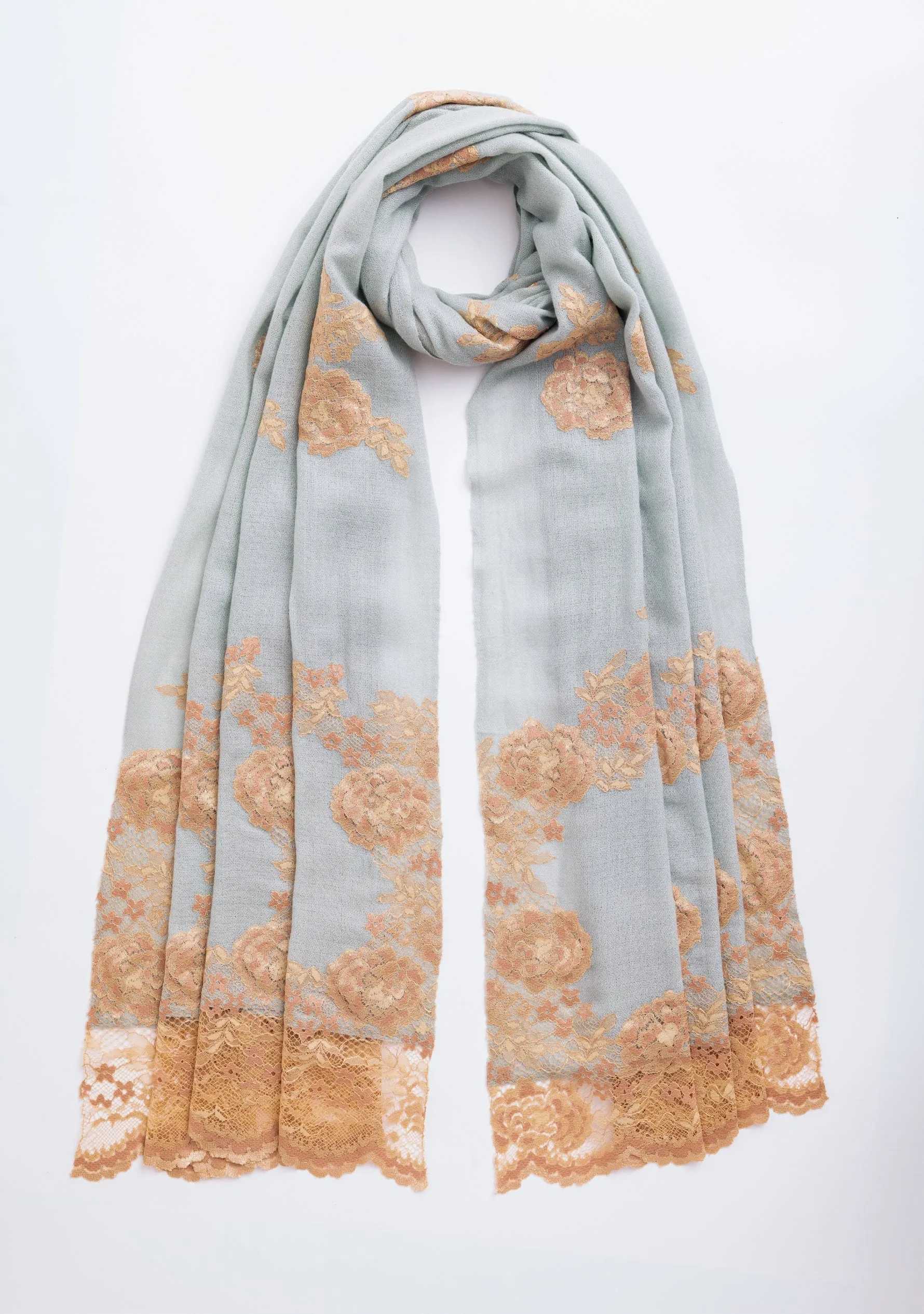 Azure Cashmere Scarf with Dual Shade Beige - Copper Chantilly Lace