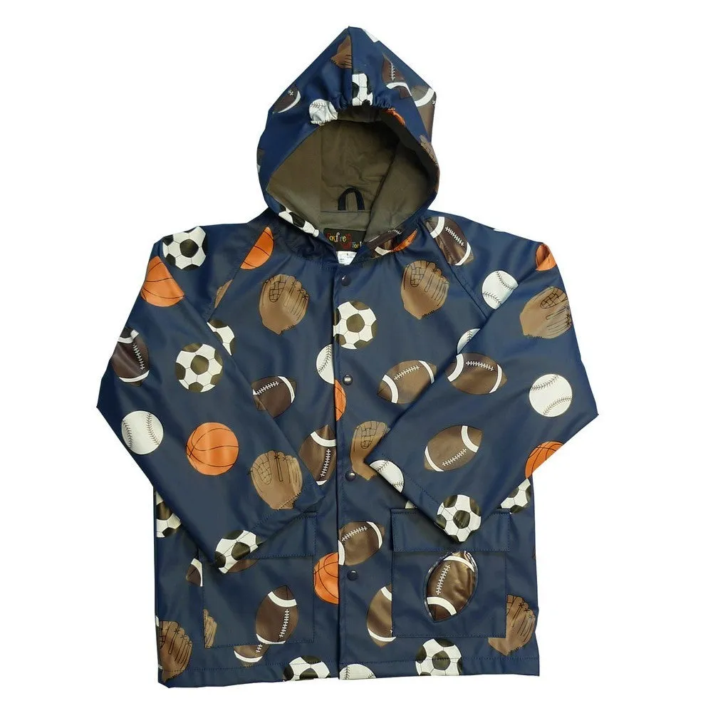 Baby Boys Navy Sports Balls Rain Coat 1T