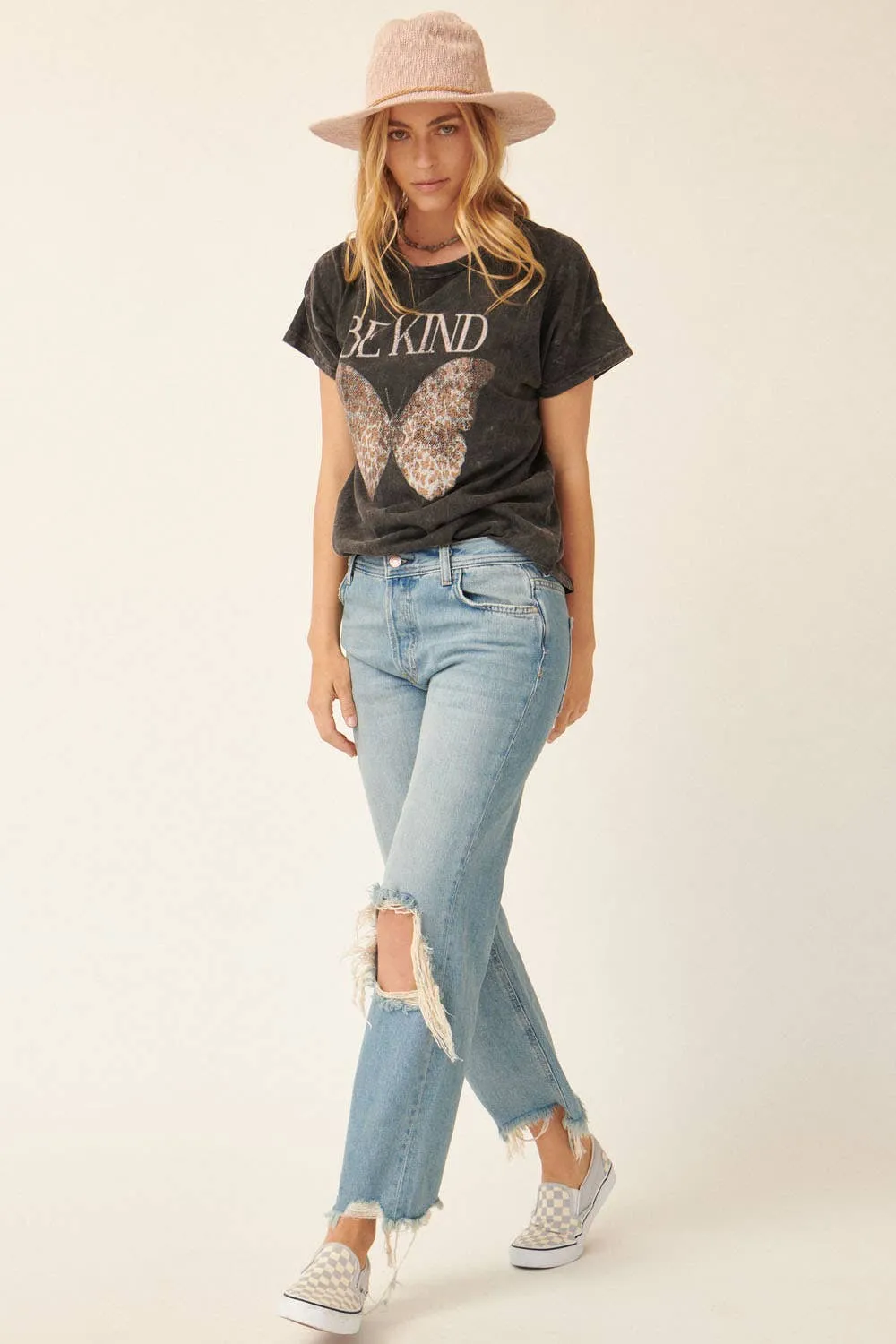 BE KIND Butterfly Mineral Washed Graphic Tee