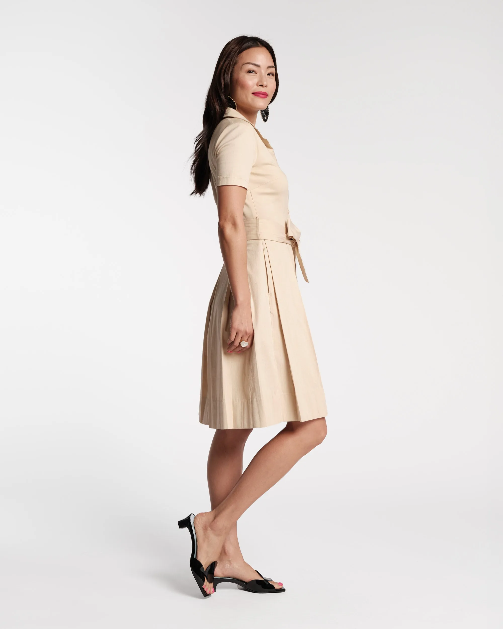 Bella Midi Dress Cotton Khaki