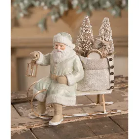 Bethany Lowe Aqua And Gold Santa On Sled Figurine