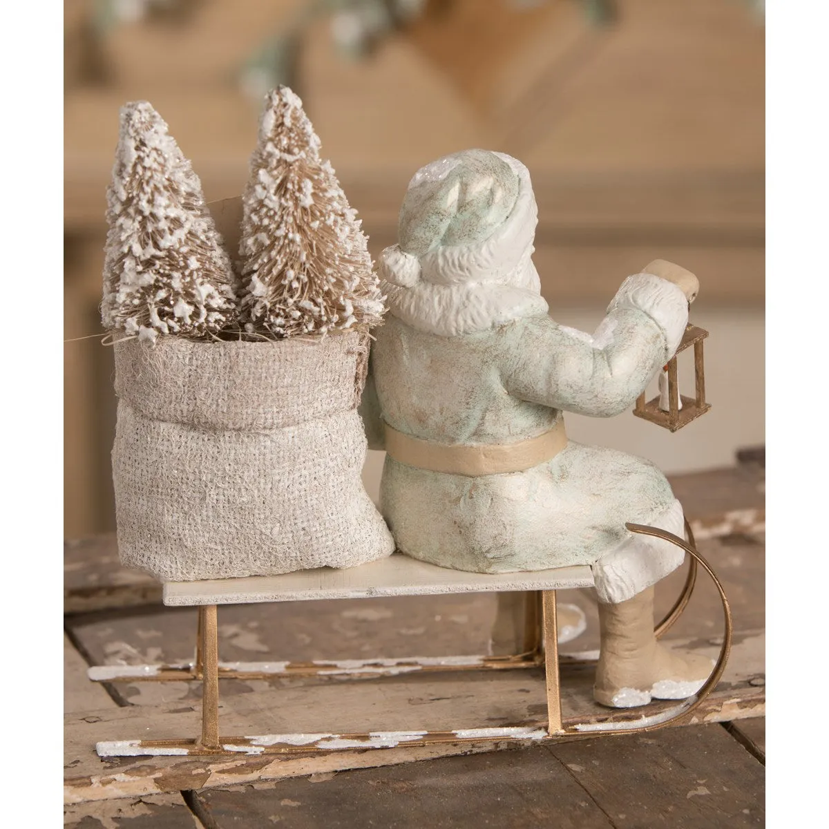 Bethany Lowe Aqua And Gold Santa On Sled Figurine