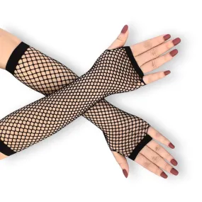 Black Fishnet Long Arm Cover Gloves