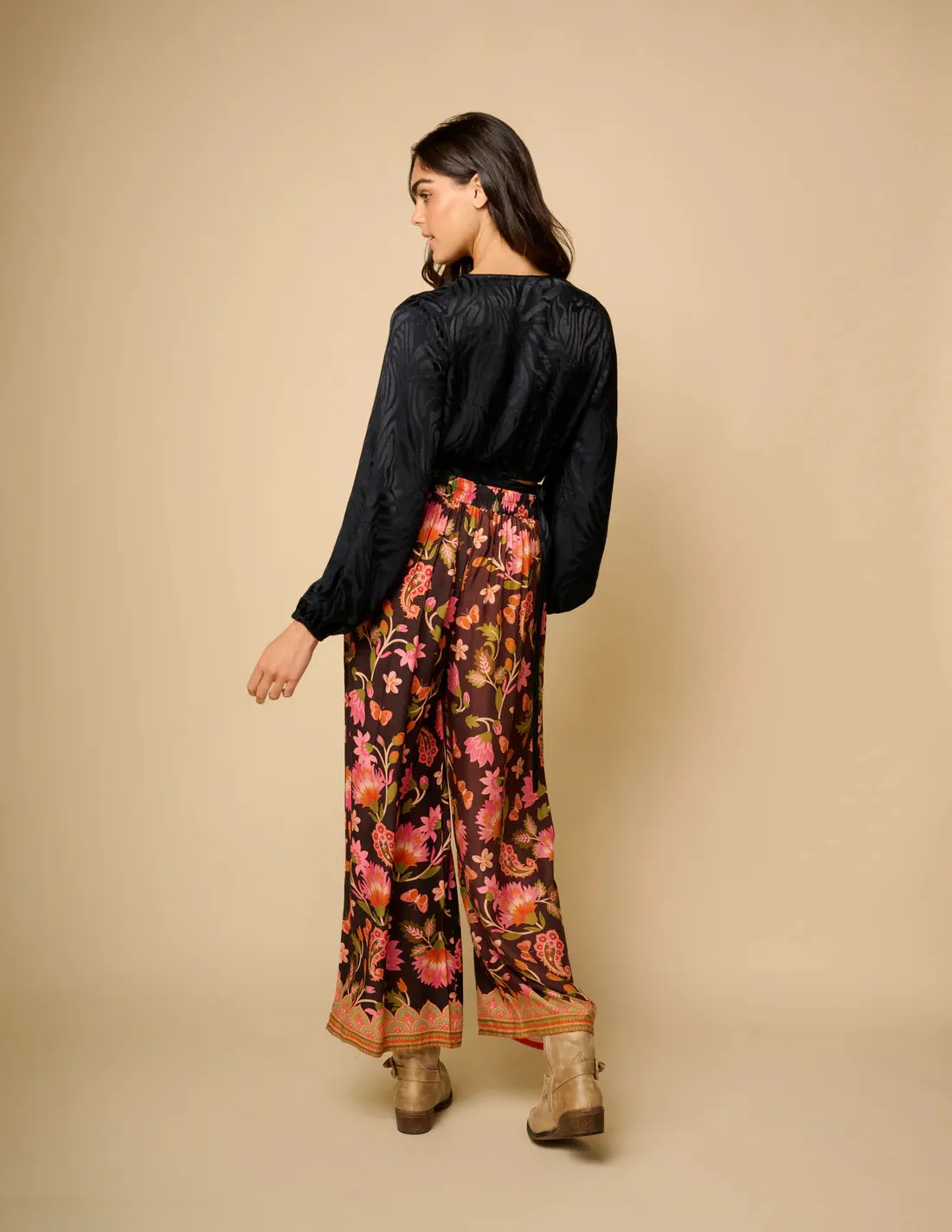 Black Floral Print Pants