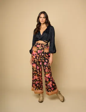 Black Floral Print Pants