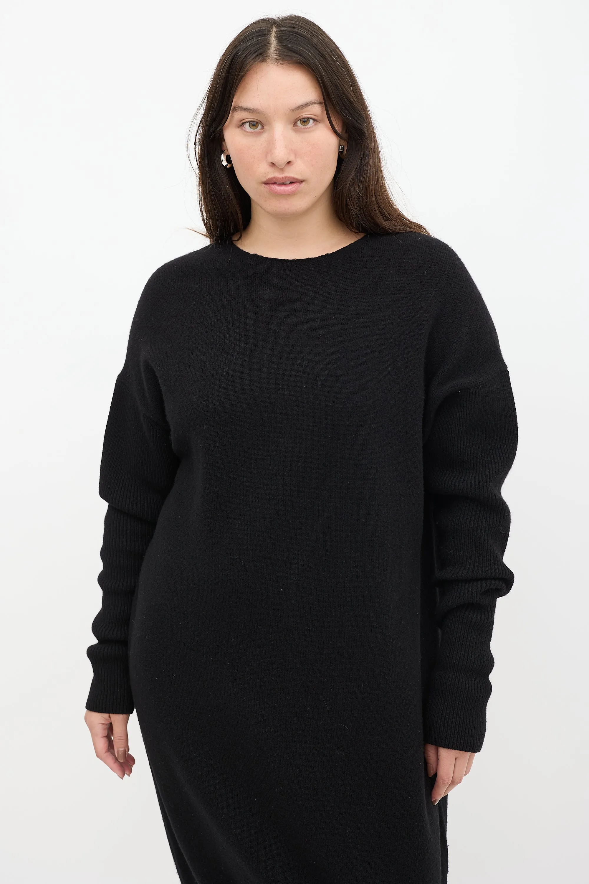 Black Wool Knit Turtleneck Sweater Dress