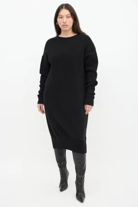 Black Wool Knit Turtleneck Sweater Dress