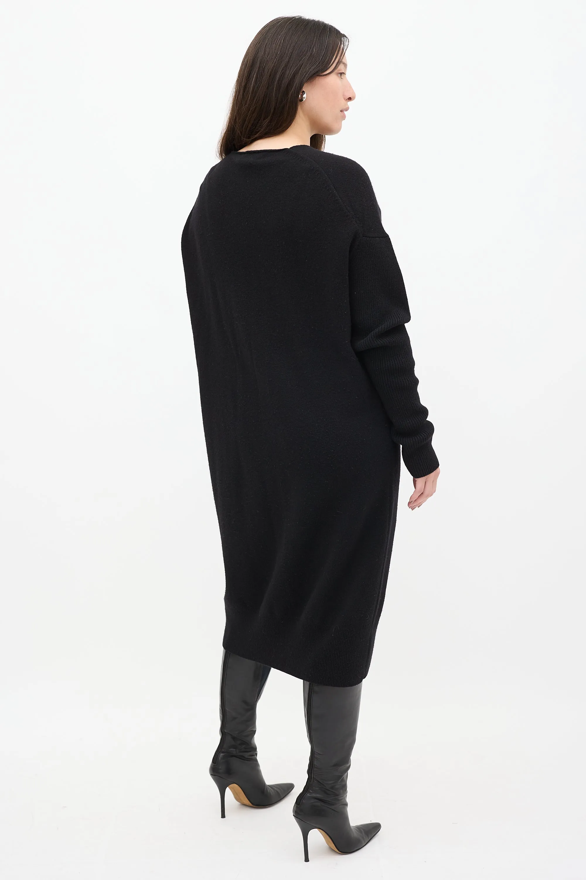 Black Wool Knit Turtleneck Sweater Dress