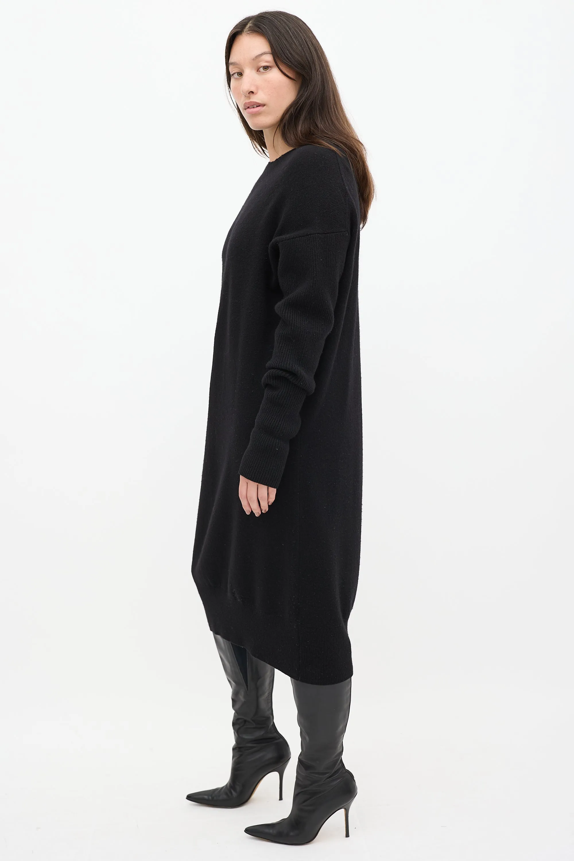 Black Wool Knit Turtleneck Sweater Dress