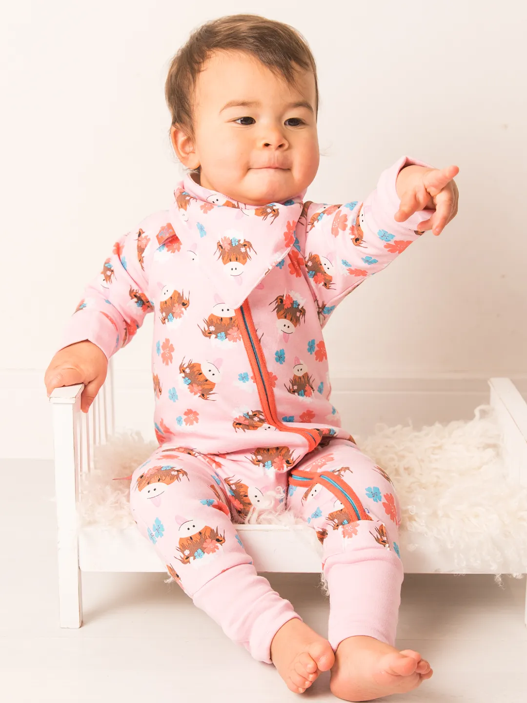 Bonnie Highland Cow Zip-Up Romper