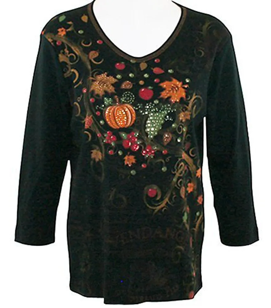 Cactus Bay Apparel - Harvest, Rhinestones, V-Neck, Brown Cotton Top