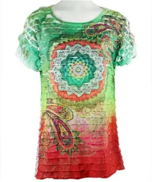 Cactus Fashion - Circle of Life, Short Sleeve Horizontal Ruffled Top