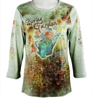 Cactus Fashion - Spring Garden, 3/4 Sleeve, Printed Cotton Rhinestone Top