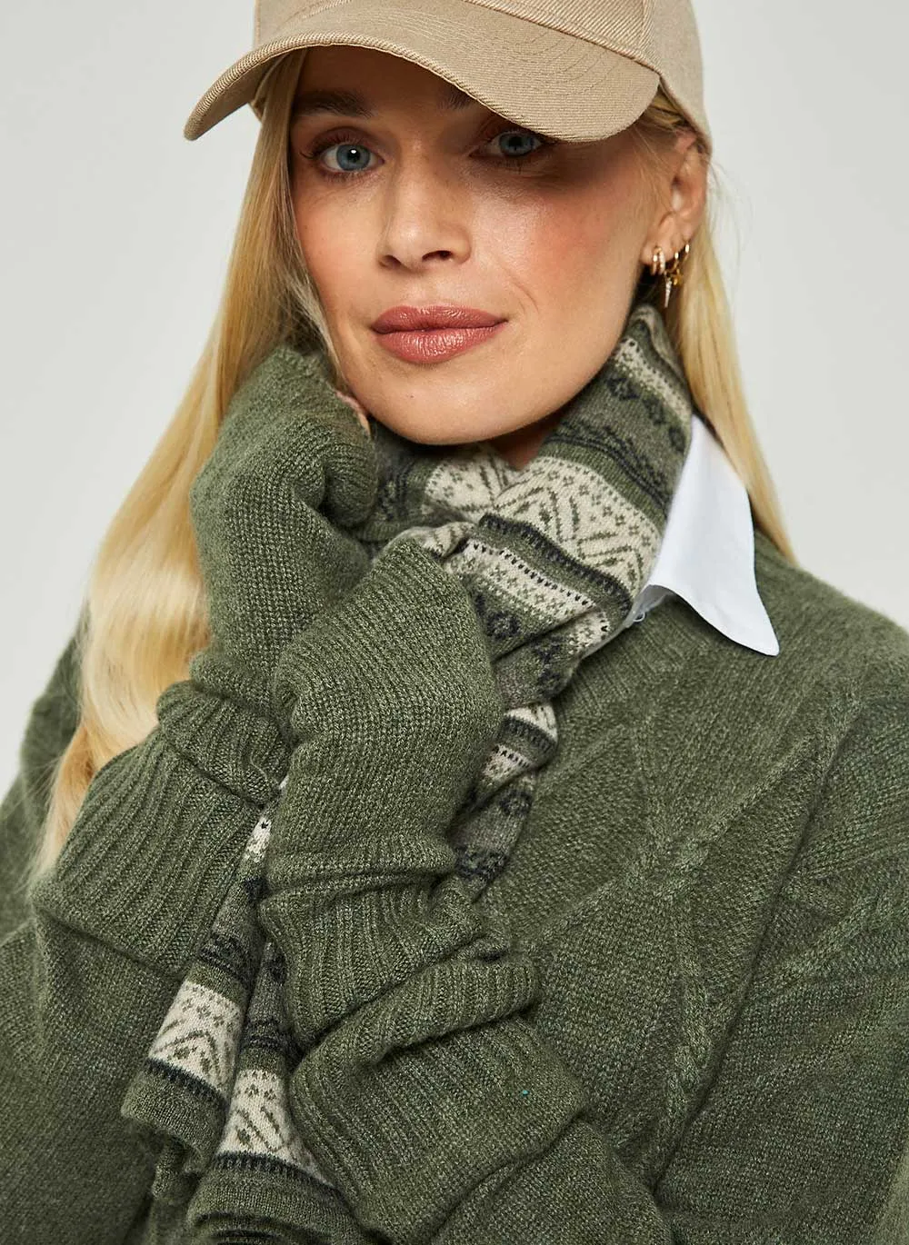 Cashmere Fingerless Gloves - Forest Green