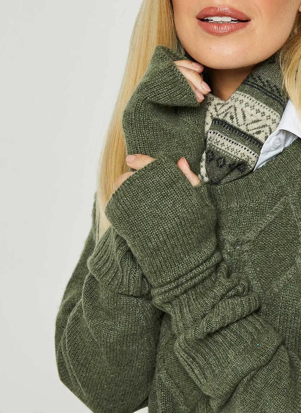 Cashmere Fingerless Gloves - Forest Green