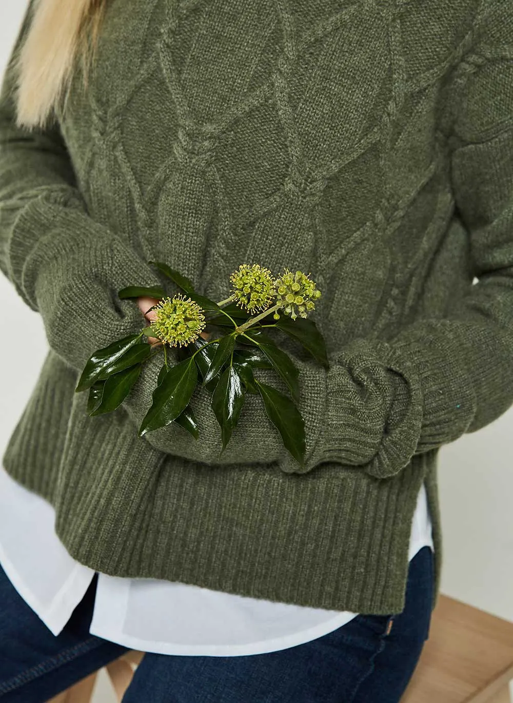 Cashmere Fingerless Gloves - Forest Green