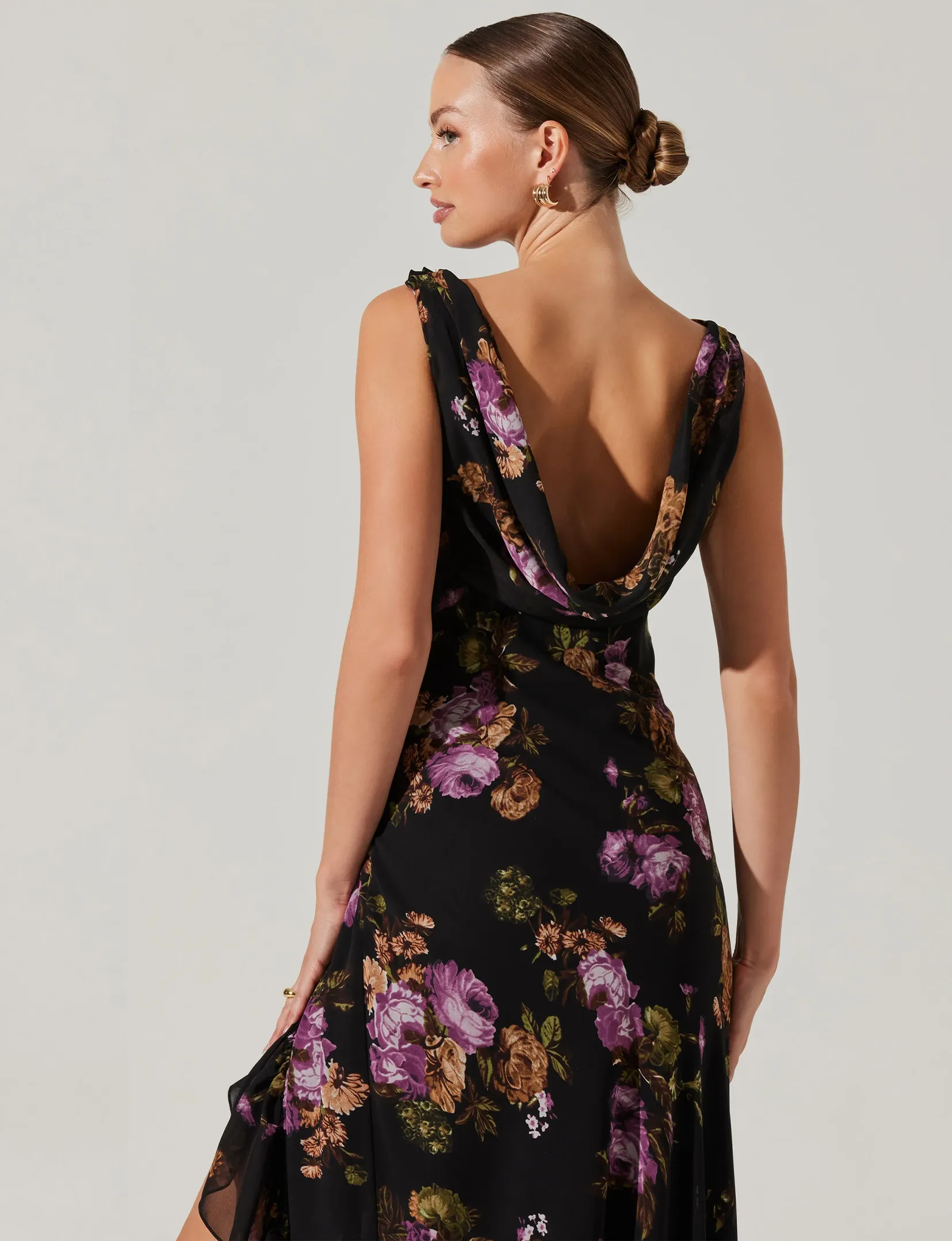 Cecilia Dress, Black/Purple/Floral