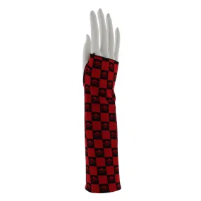 Checkered Long Fingerless Gloves with Skull & Crossbones