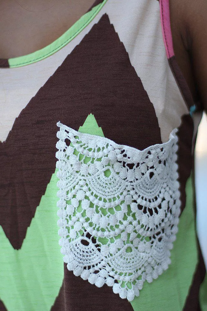 Chevron Tank Top with Crochet Pocket