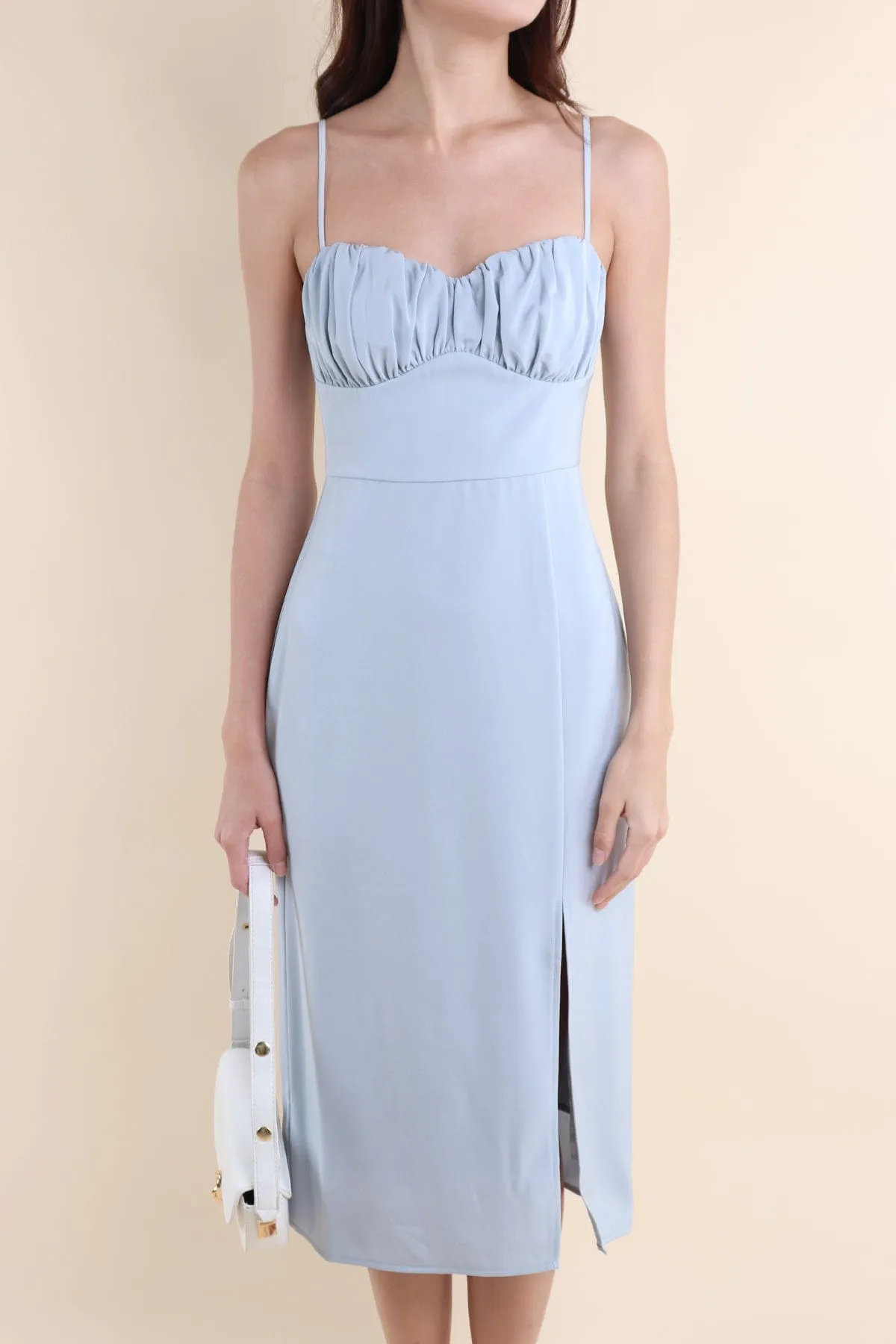 CHEYENNE FITTED MIDI DRESS IN BLUE