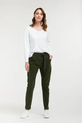 Chino Pants with Silk Tie Belt - Military