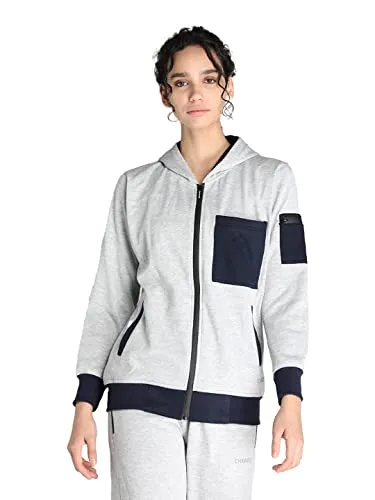 CHKOKKO Women Winter Sports Zipper Hooded Stylish Jacket EcruNavy M